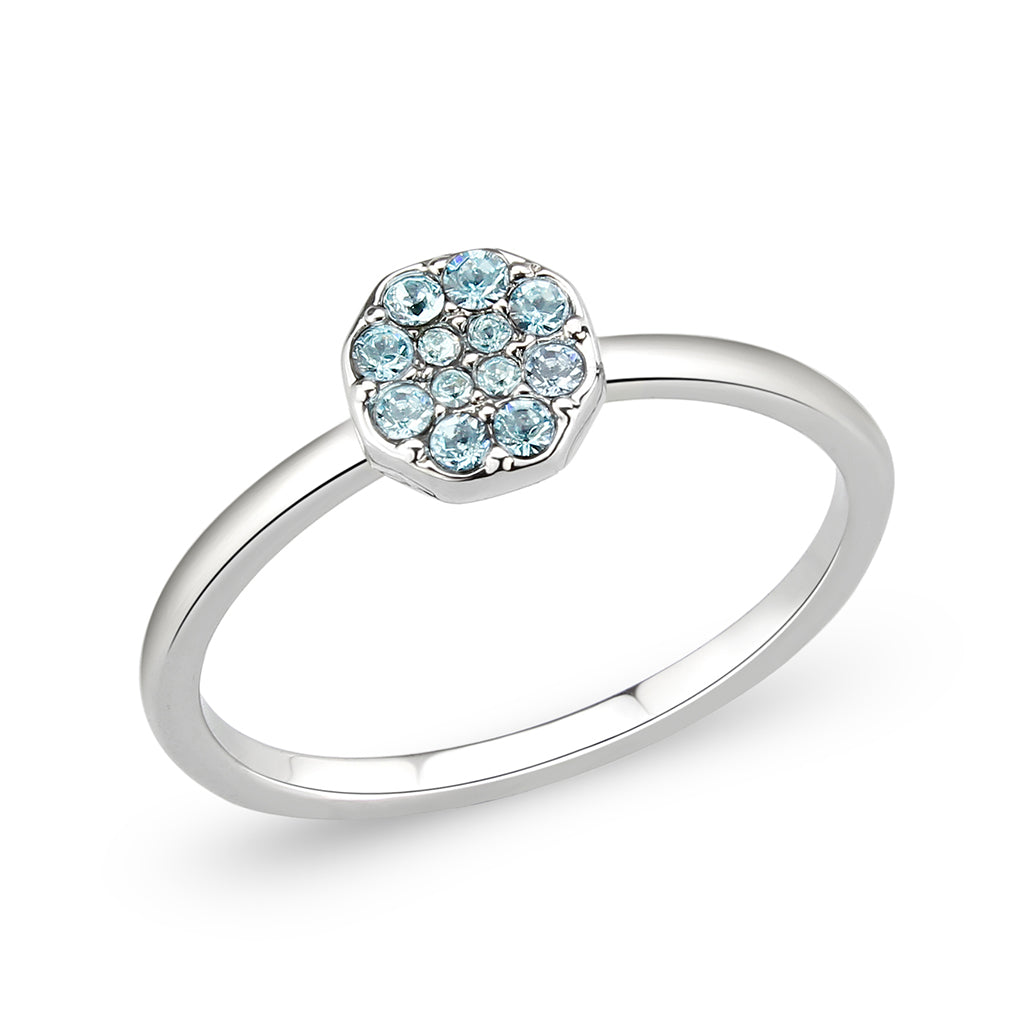 LO4764 - Rhodium Brass Ring with Top Grade Crystal in SeaBlue LuxuryLifeWay Online Store