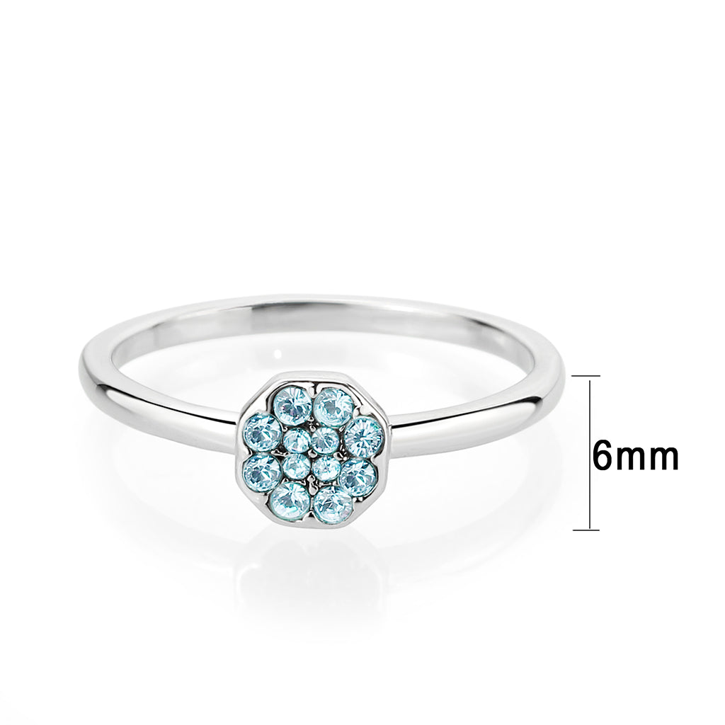 LO4764 - Rhodium Brass Ring with Top Grade Crystal in SeaBlue LuxuryLifeWay Online Store