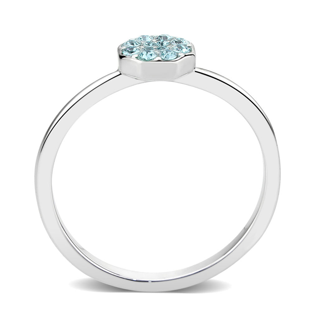 LO4764 - Rhodium Brass Ring with Top Grade Crystal in SeaBlue LuxuryLifeWay Online Store