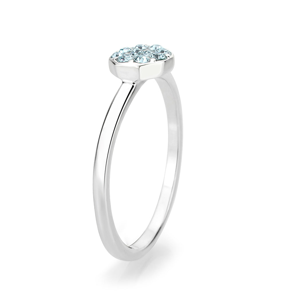 LO4764 - Rhodium Brass Ring with Top Grade Crystal in SeaBlue LuxuryLifeWay Online Store
