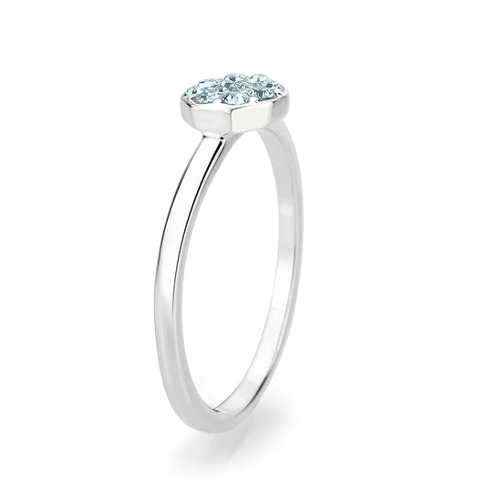 LO4764 - Rhodium Brass Ring with Top Grade Crystal in SeaBlue LuxuryLifeWay Online Store