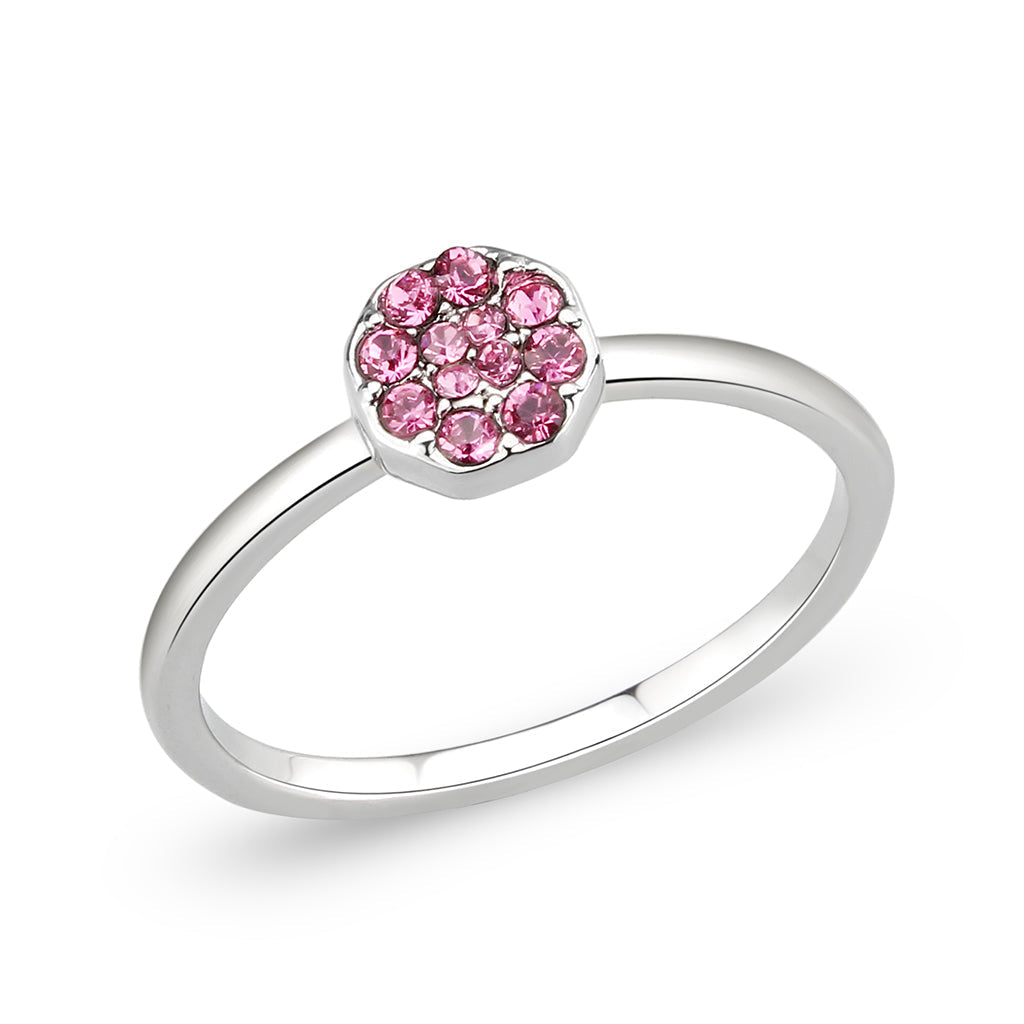 LO4769 - Rhodium Brass Ring with Top Grade Crystal in Rose LuxuryLifeWay Online Store
