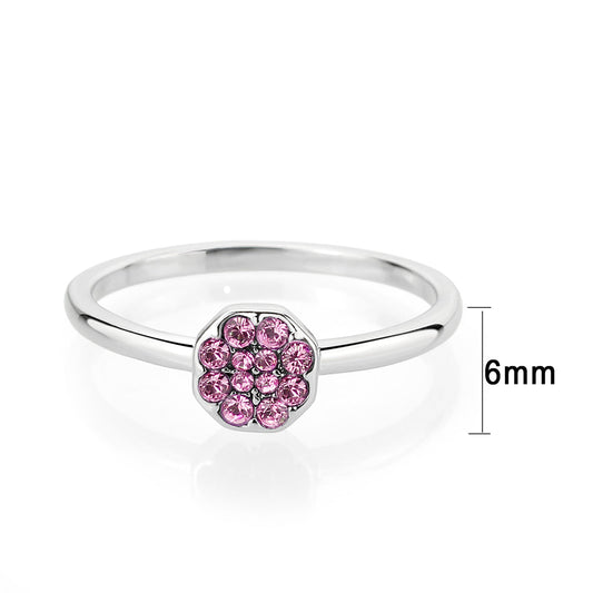 LO4769 - Rhodium Brass Ring with Top Grade Crystal in Rose LuxuryLifeWay Online Store