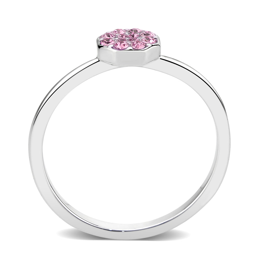 LO4769 - Rhodium Brass Ring with Top Grade Crystal in Rose LuxuryLifeWay Online Store