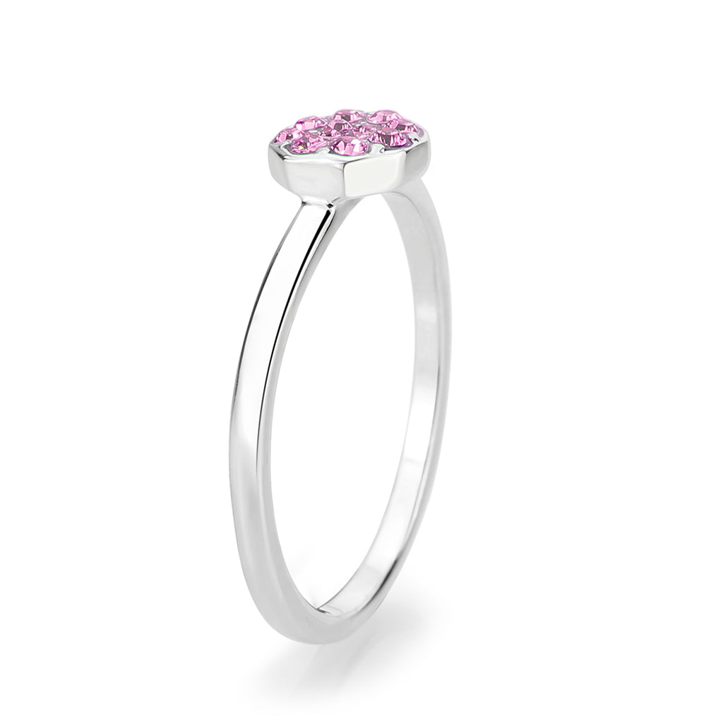 LO4769 - Rhodium Brass Ring with Top Grade Crystal in Rose LuxuryLifeWay Online Store