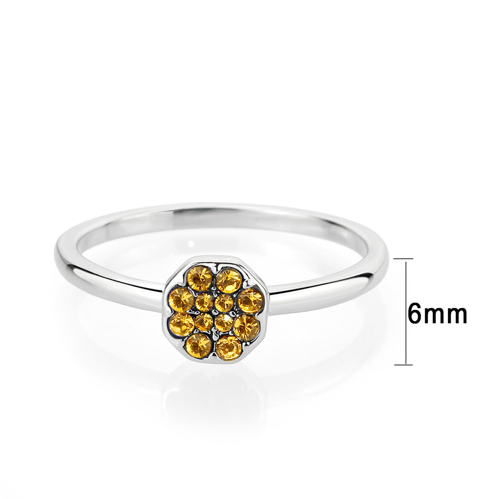 LO4770 - Rhodium Brass Ring with Top Grade Crystal in Topaz LuxuryLifeWay Online Store