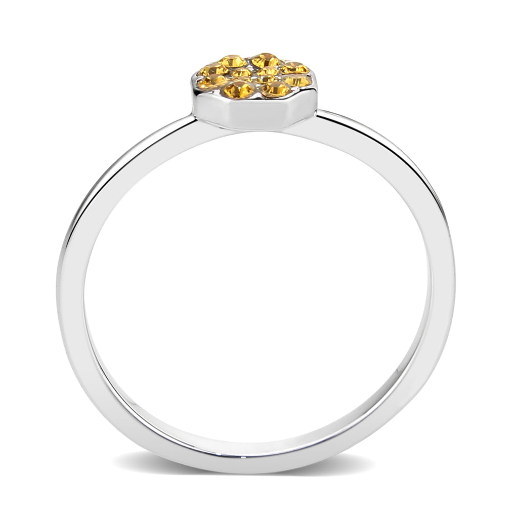 LO4770 - Rhodium Brass Ring with Top Grade Crystal in Topaz LuxuryLifeWay Online Store