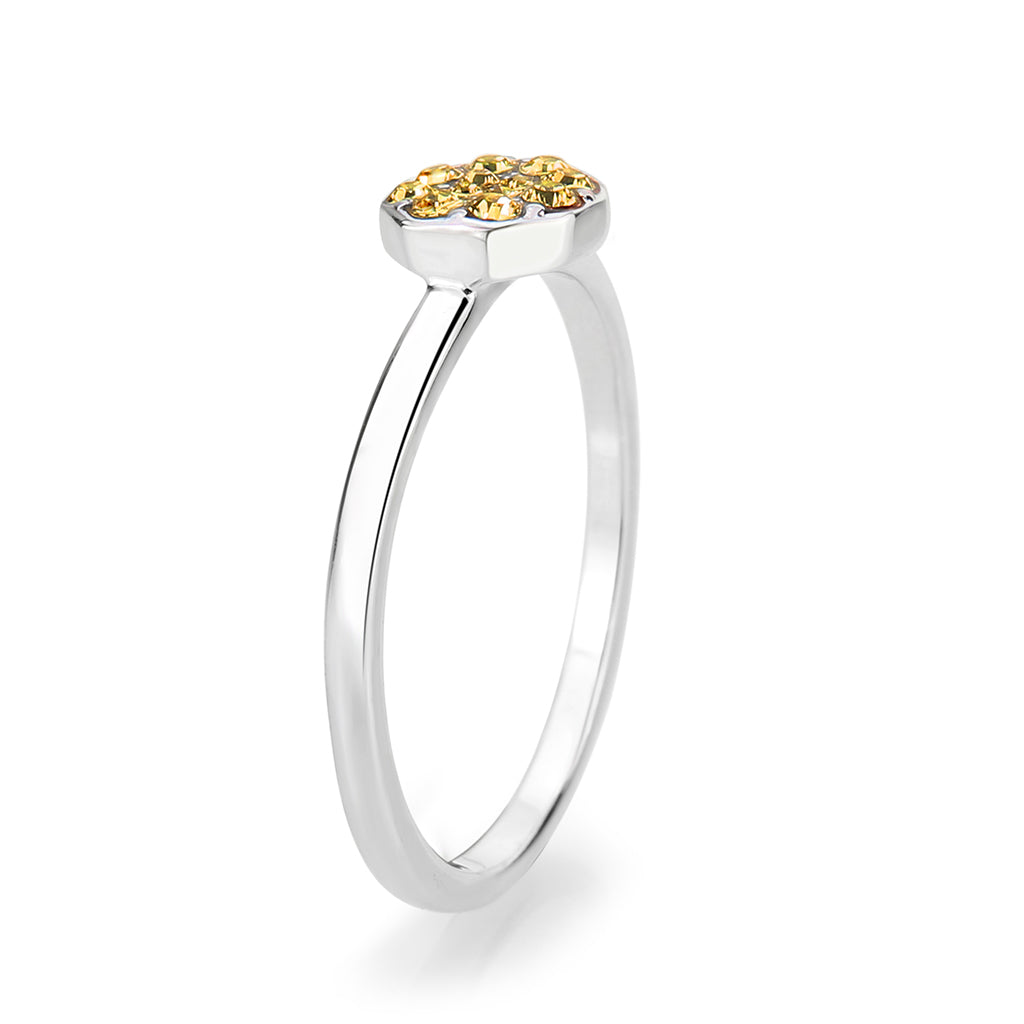 LO4770 - Rhodium Brass Ring with Top Grade Crystal in Topaz LuxuryLifeWay Online Store