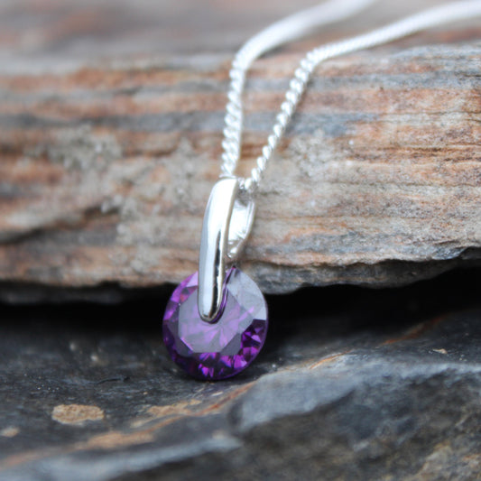 LOA1368 - Rhodium Brass Pendant with AAA Grade CZ in Amethyst LuxuryLifeWay Online Store