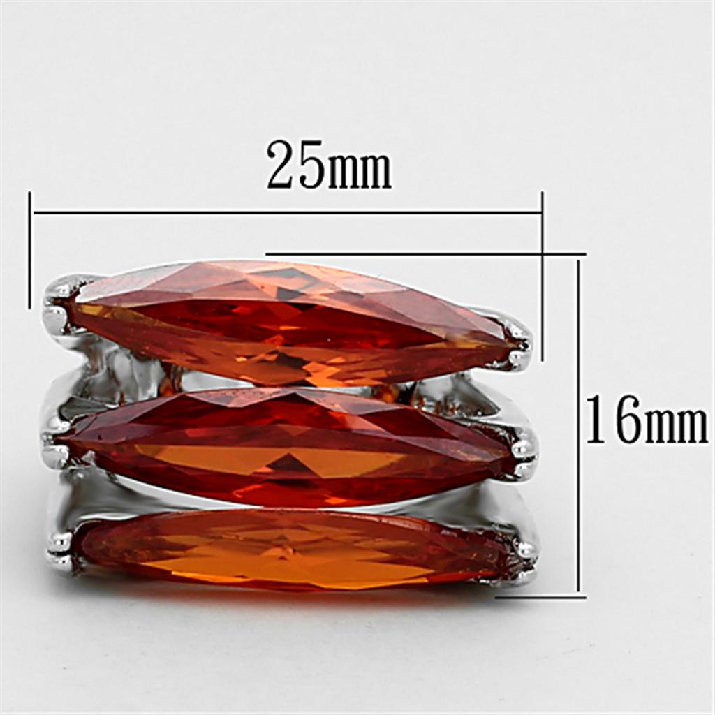 LOA917 - Rhodium Brass Ring with AAA Grade CZ  in Orange LuxuryLifeWay Online Store