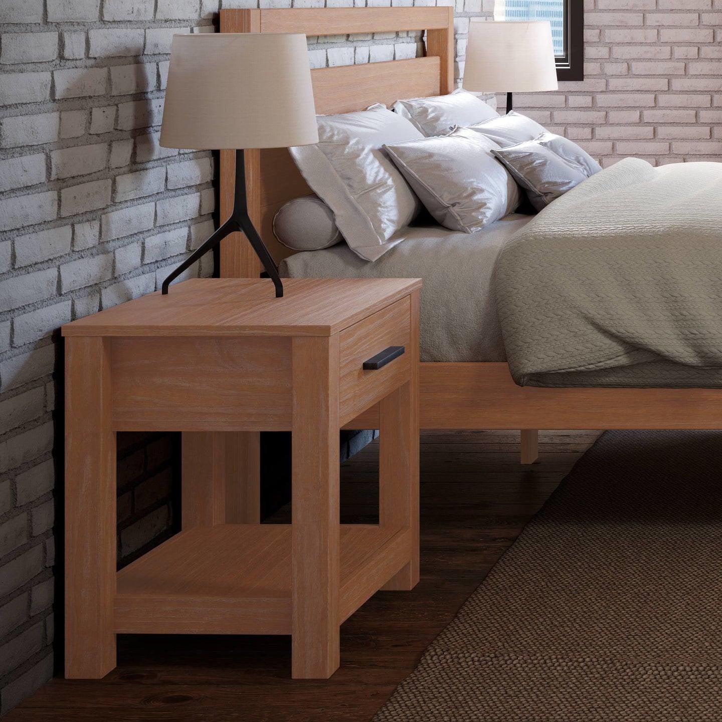 Farmhouse Traditional Rustic Pine Wood 1-Drawer Nightstand Bedside Table LuxuryLifeWay Online Store