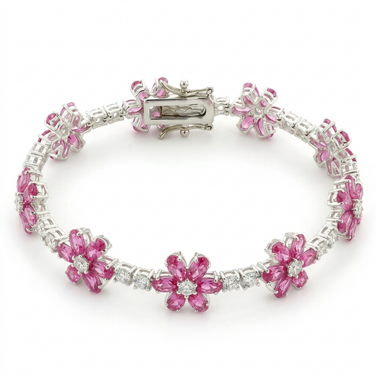LOAS956 - High-Polished 925 Sterling Silver Bracelet with AAA Grade CZ  in Rose LuxuryLifeWay Online Store