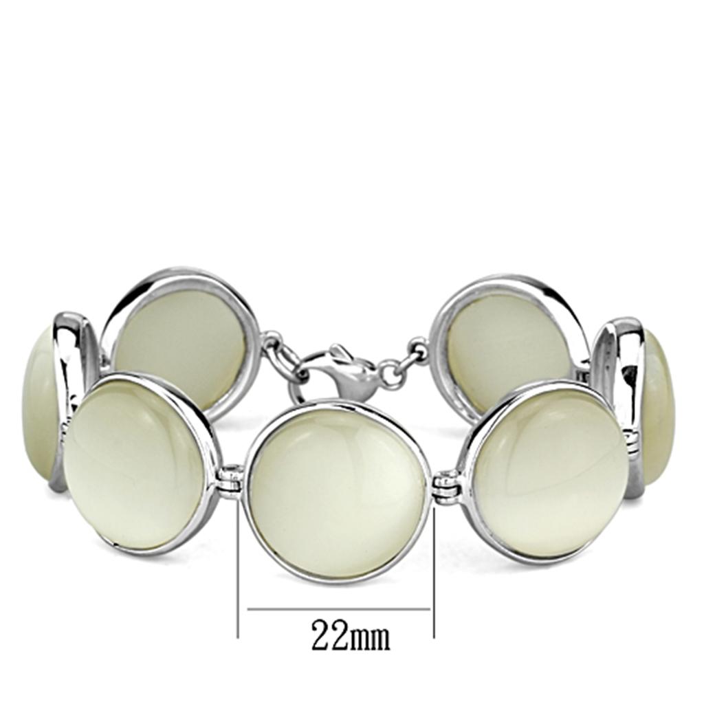LOS762 - High-Polished 925 Sterling Silver Bracelet with Synthetic Cat Eye in White LuxuryLifeWay Online Store