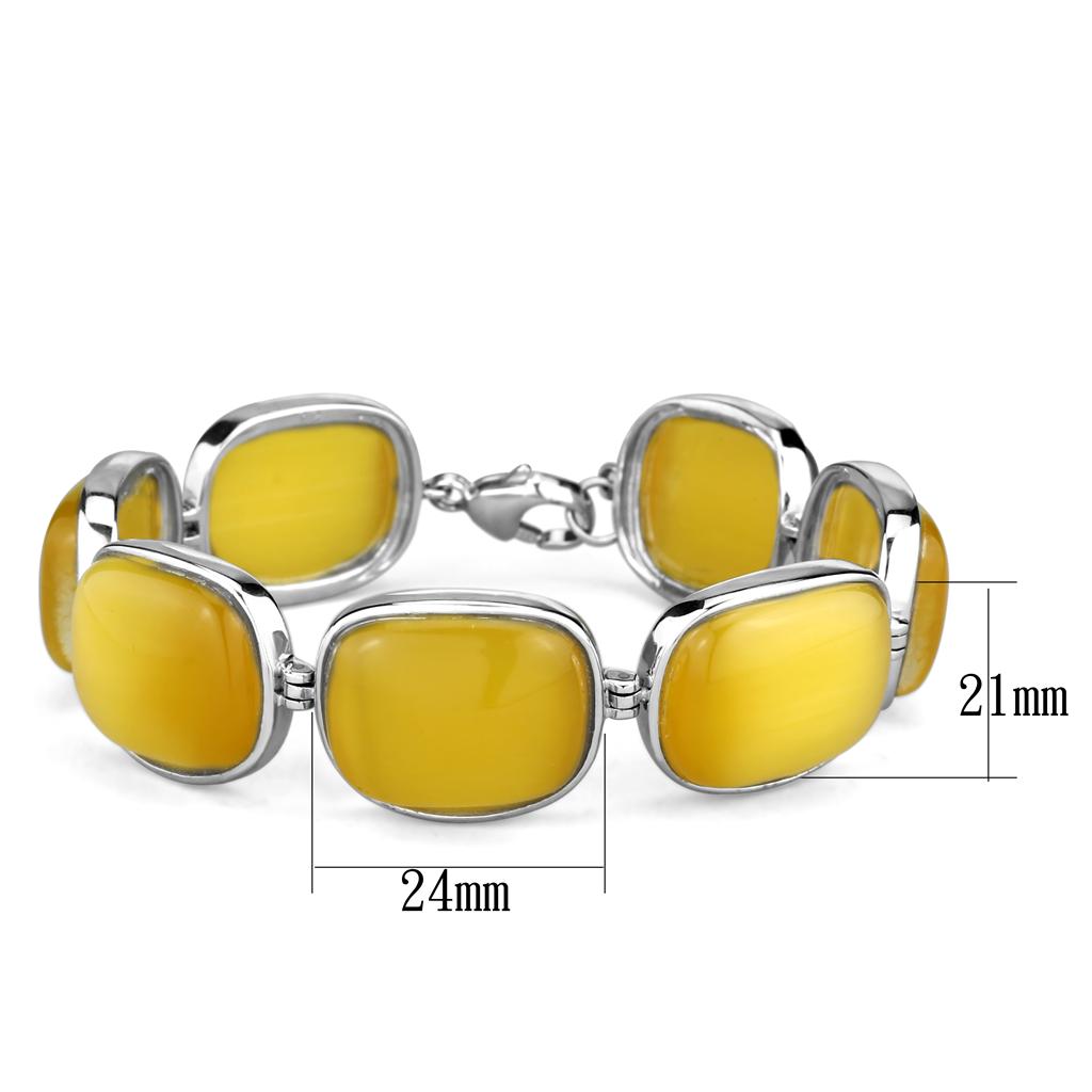 LOS763 - Rhodium 925 Sterling Silver Bracelet with Synthetic Cat Eye in Topaz LuxuryLifeWay Online Store