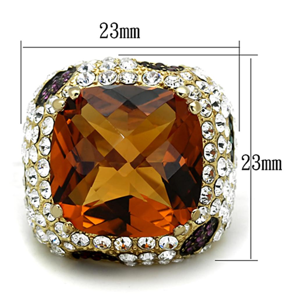 LOS769 - Gold 925 Sterling Silver Ring with Synthetic Synthetic Glass in Champagne LuxuryLifeWay Online Store