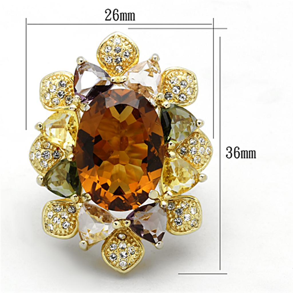 LOS771 - Gold 925 Sterling Silver Ring with Synthetic Synthetic Glass in Champagne LuxuryLifeWay Online Store