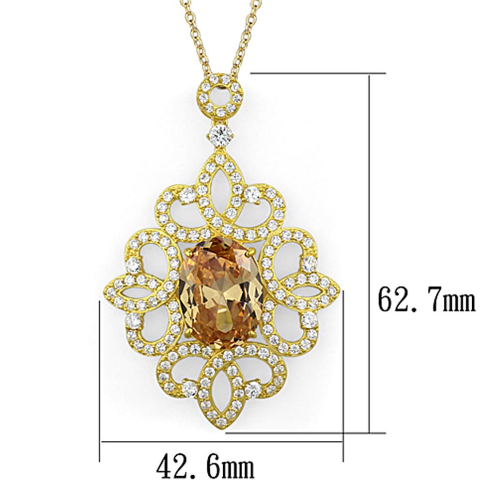 LOS784 - Gold 925 Sterling Silver Chain Pendant with AAA Grade CZ  in Champagne LuxuryLifeWay Online Store