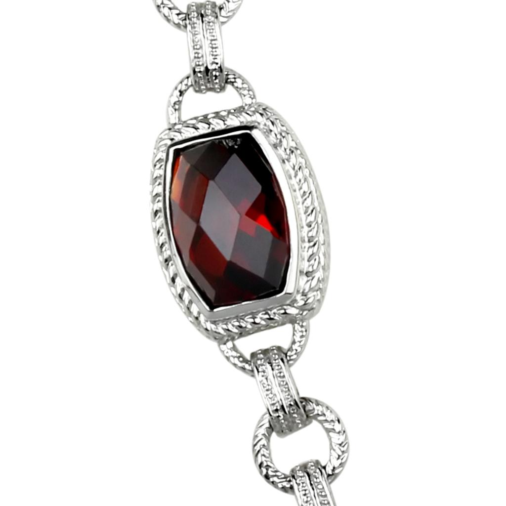 LOS877 - Rhodium 925 Sterling Silver Necklace with AAA Grade CZ  in Garnet LuxuryLifeWay Online Store