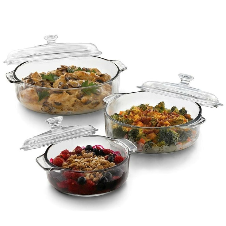 6-Piece Round Glass Casserole Cookware Bakeware Set with Lids LuxuryLifeWay Online Store