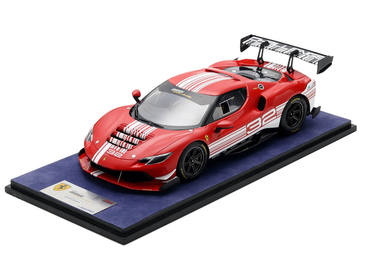 Ferrari 296 GT3 Challenge #32 "Launch Version" Red with White Stripes with Acrylic Display Case 1/18 Model Car by LookSmart LuxuryLifeWay Online Store