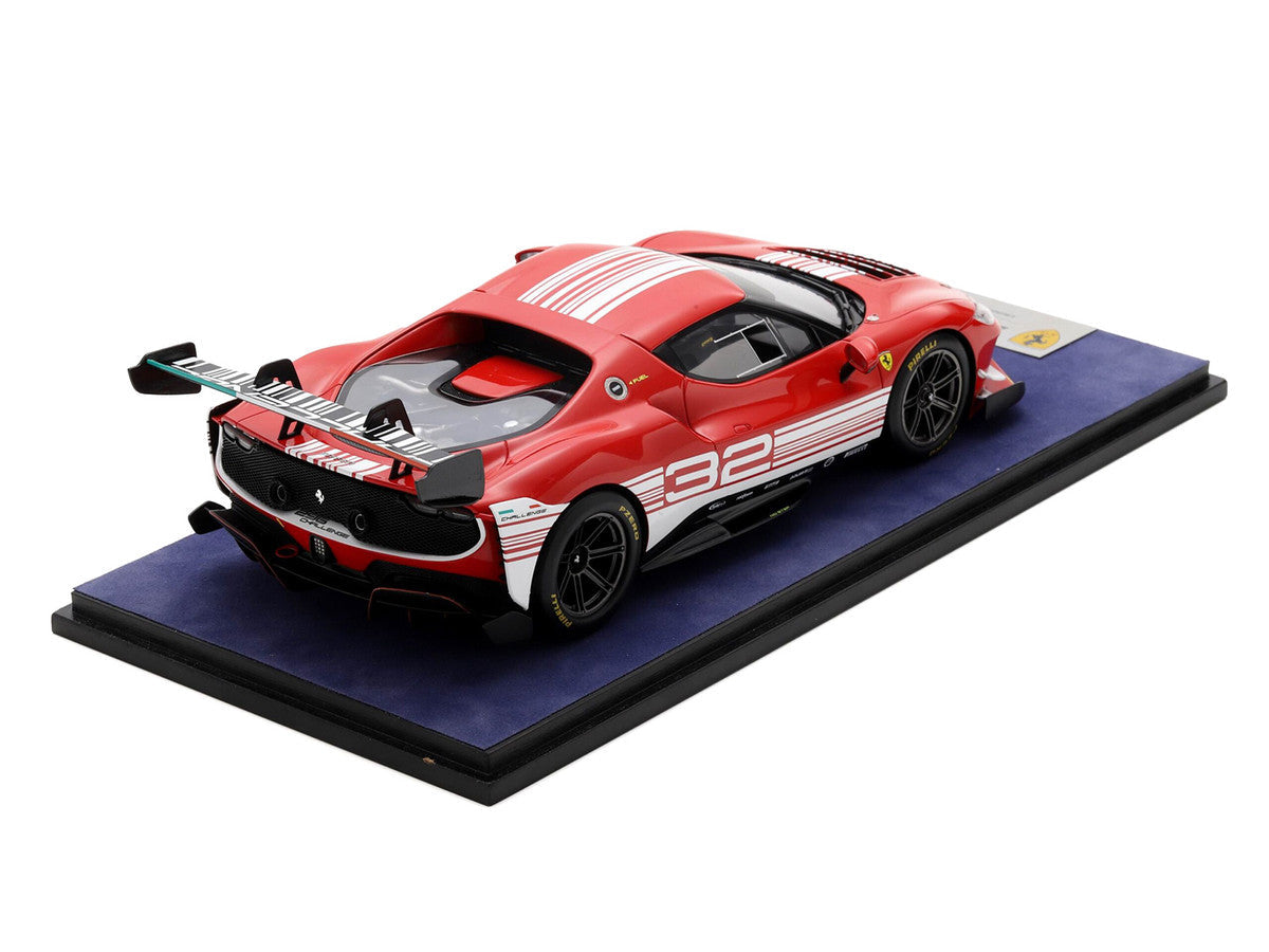 Ferrari 296 GT3 Challenge #32 "Launch Version" Red with White Stripes with Acrylic Display Case 1/18 Model Car by LookSmart LuxuryLifeWay Online Store