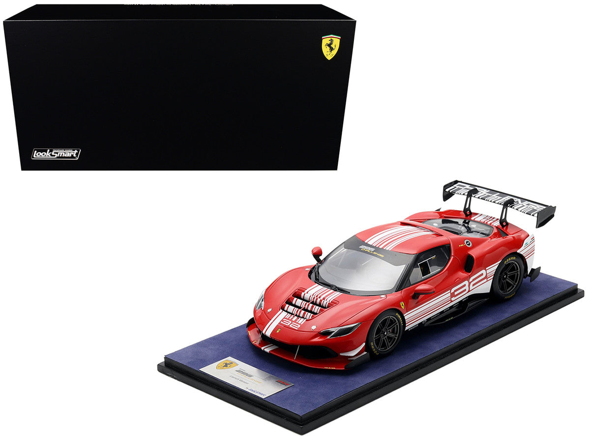 Ferrari 296 GT3 Challenge #32 "Launch Version" Red with White Stripes with Acrylic Display Case 1/18 Model Car by LookSmart LuxuryLifeWay Online Store