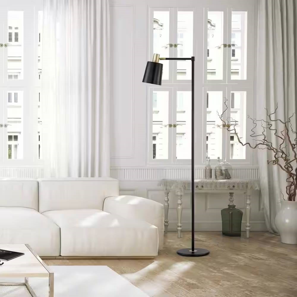 60-inch Industrial Modern Black Metal Floor Lamp with Gold Accents LuxuryLifeWay Online Store