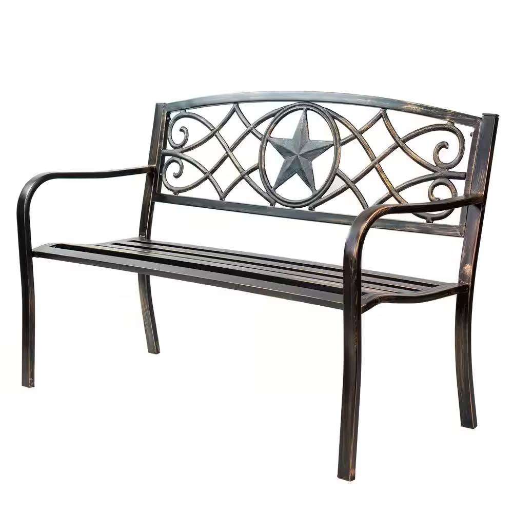 Powder Coated Steel 4-ft. Outdoor Patio Garden Bench in Bronze Metal Finish LuxuryLifeWay Online Store