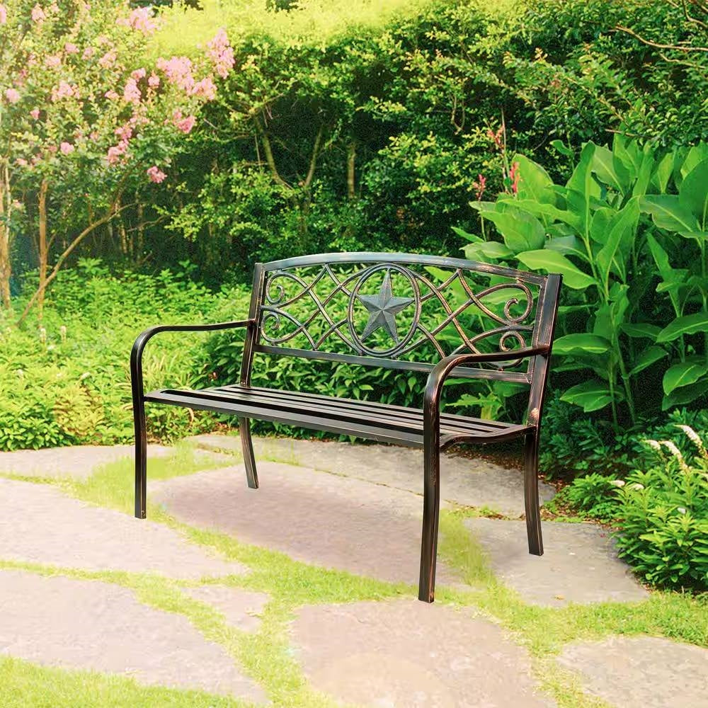 Powder Coated Steel 4-ft. Outdoor Patio Garden Bench in Bronze Metal Finish LuxuryLifeWay Online Store