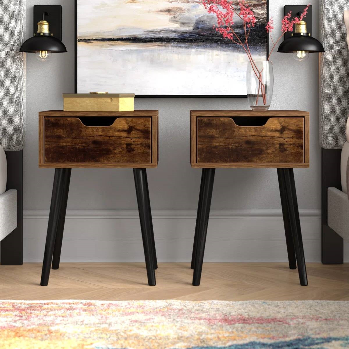 Set of 2 - Modern Mid-Century Farmhouse Bedroom Nightstand End Table LuxuryLifeWay Online Store