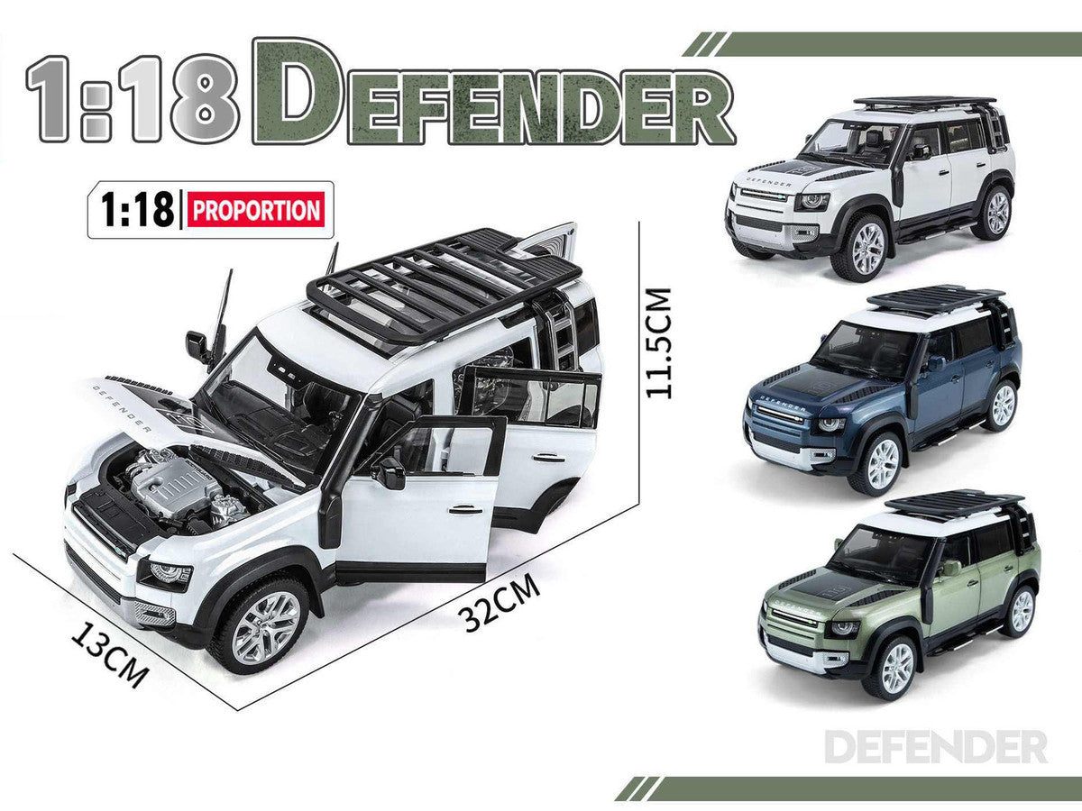 Land Rover Defender 110 Green Metallic with White Top and Roof Rack 1/18 Diecast Model Car by Heimanba LuxuryLifeWay Online Store