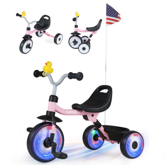 Glowing Wheels Toddler Tricycle  Foldable Kids Trike with Basket and Duck Bell LuxuryLifeWay Online Store