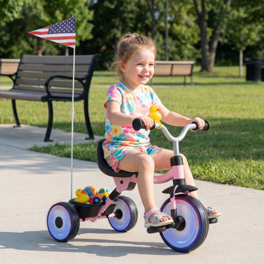 Glowing Wheels Toddler Tricycle  Foldable Kids Trike with Basket and Duck Bell LuxuryLifeWay Online Store