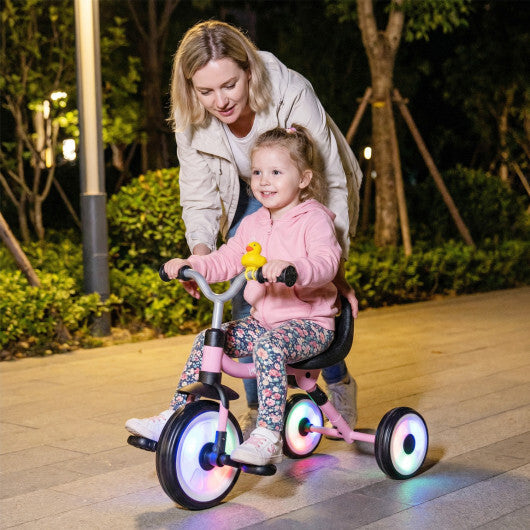 Glowing Wheels Toddler Tricycle  Foldable Kids Trike with Basket and Duck Bell LuxuryLifeWay Online Store