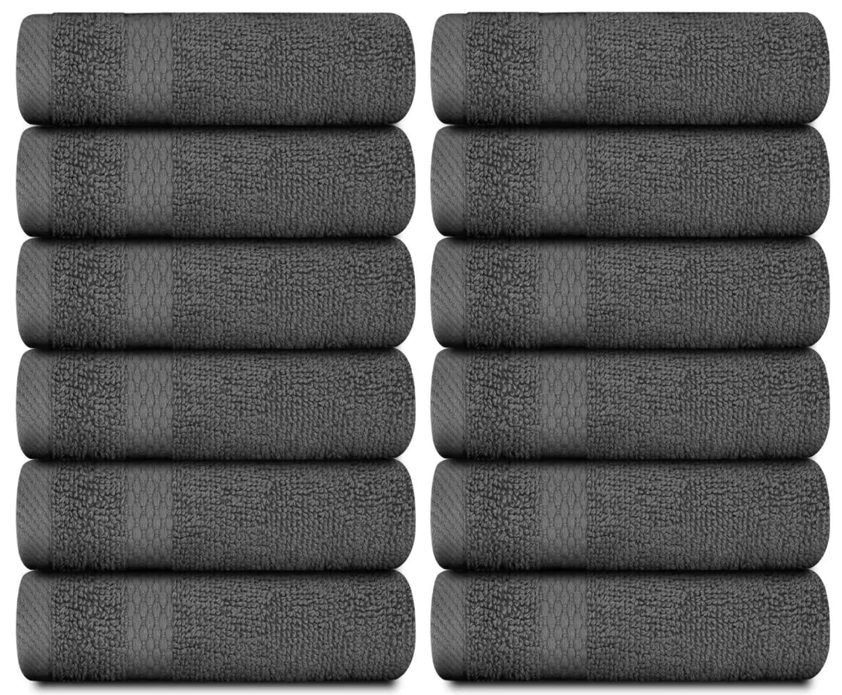 Luxury Washcloths for Bathroom Hotel Spa 12 Set 13x13 Inch Dark Gray Circlet