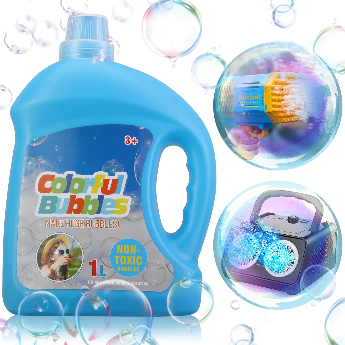 SHCKE Concentrated Bubble Solution for Bubble Machine 1 L/ 33.8 OZ Bubble Solution Refill for All Bubble Toys Bubble Gun and Bubble MachineSafe and Fun Easy to Use Leak-Proof and Portable
