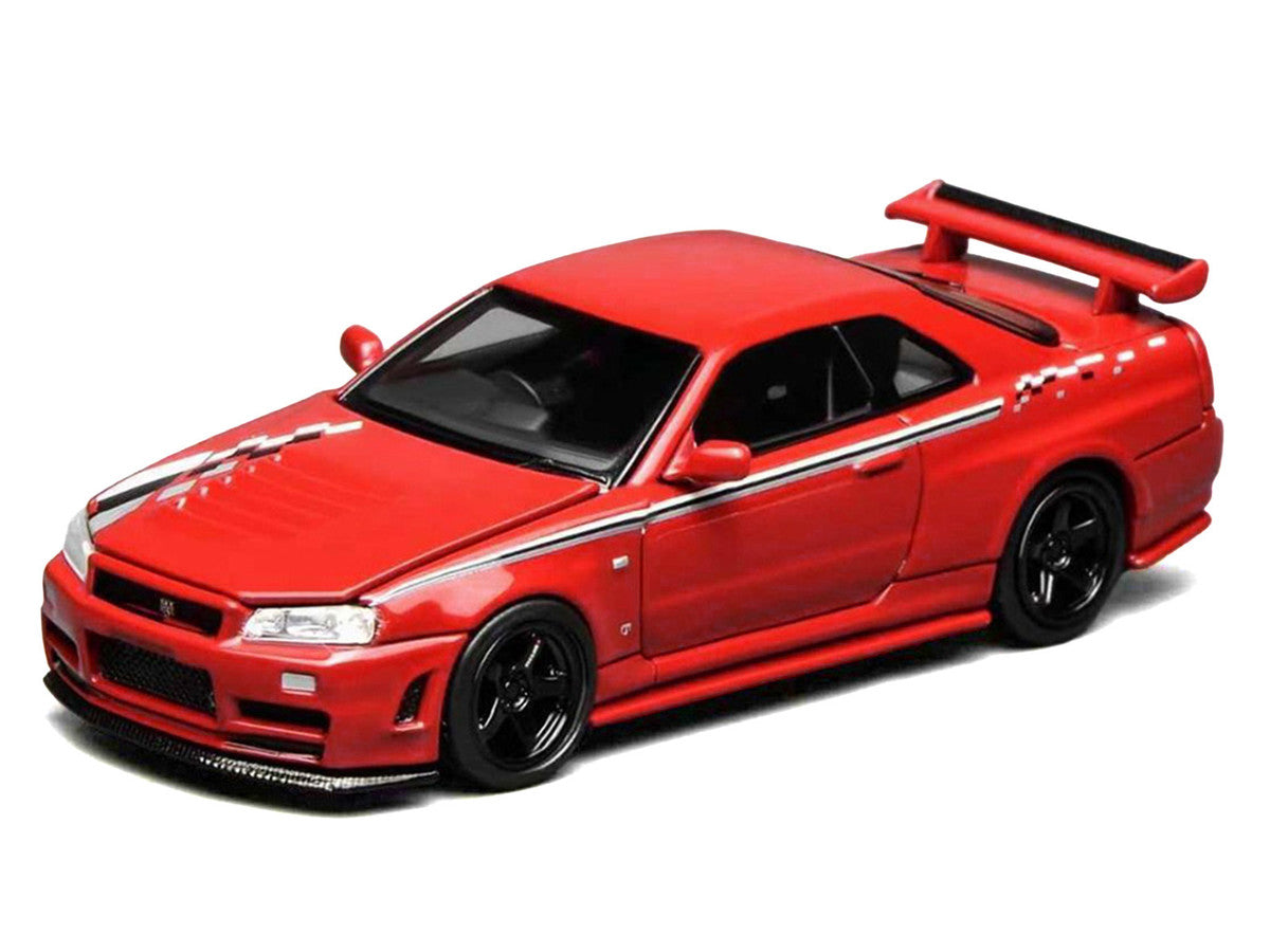 Nissan Skyline GT-R (R34) Nismo RHD (Right Hand Drive) Custom Red with Stripes "Senior 64" Series 1/64 Diecast Model Car by MotorHelix LuxuryLifeWay Online Store