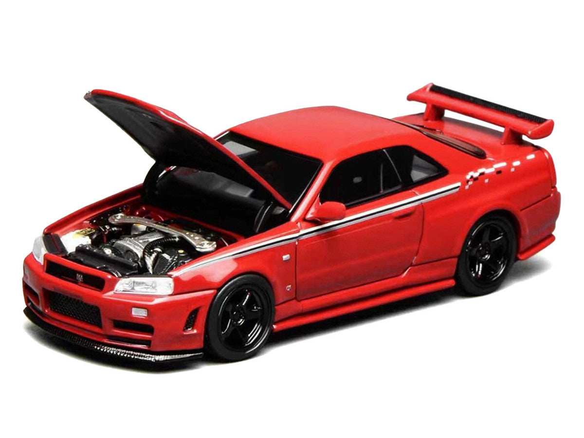 Nissan Skyline GT-R (R34) Nismo RHD (Right Hand Drive) Custom Red with Stripes "Senior 64" Series 1/64 Diecast Model Car by MotorHelix LuxuryLifeWay Online Store