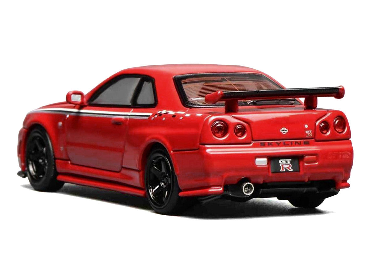 Nissan Skyline GT-R (R34) Nismo RHD (Right Hand Drive) Custom Red with Stripes "Senior 64" Series 1/64 Diecast Model Car by MotorHelix LuxuryLifeWay Online Store