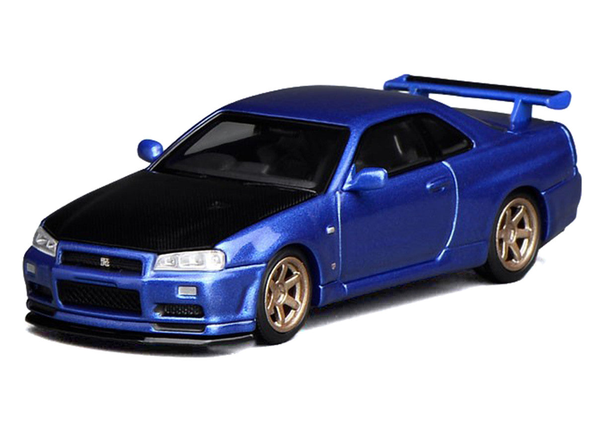 Nissan Skyline GT-R (R34) V-Spec II RHD (Right Hand Drive) Bayside Blue Metallic with Carbon Hood "Senior 64" Series 1/64 Diecast Model Car by MotorHelix LuxuryLifeWay Online Store