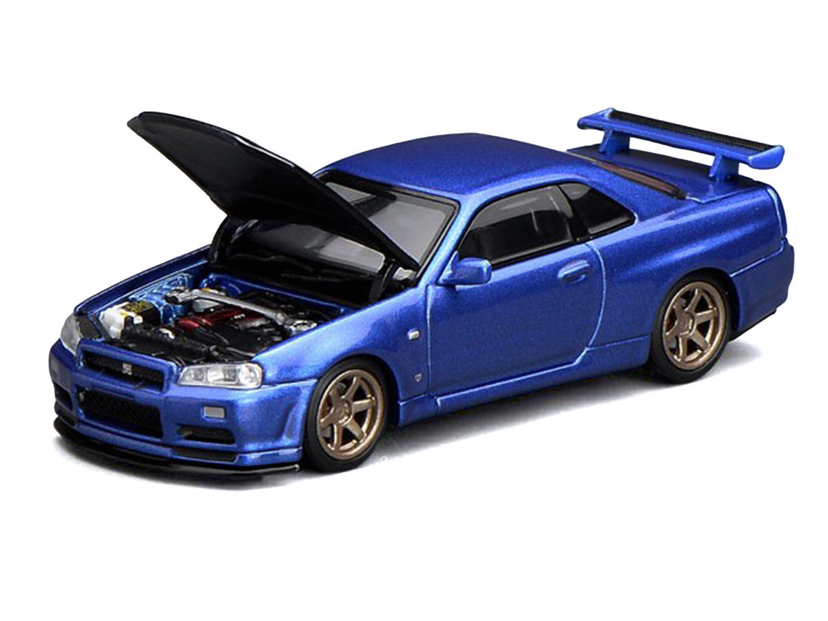 Nissan Skyline GT-R (R34) V-Spec II RHD (Right Hand Drive) Bayside Blue Metallic with Carbon Hood "Senior 64" Series 1/64 Diecast Model Car by MotorHelix LuxuryLifeWay Online Store
