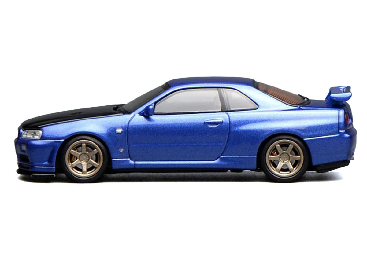 Nissan Skyline GT-R (R34) V-Spec II RHD (Right Hand Drive) Bayside Blue Metallic with Carbon Hood "Senior 64" Series 1/64 Diecast Model Car by MotorHelix LuxuryLifeWay Online Store
