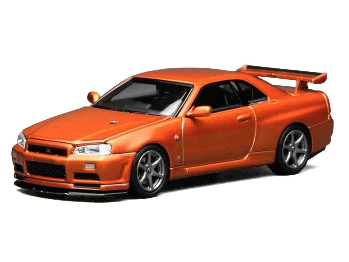 Nissan Skyline GT-R (R34) V-Spec II RHD (Right Hand Drive) Orange Metallic "Senior 64" Series 1/64 Diecast Model Car by MotorHelix LuxuryLifeWay Online Store