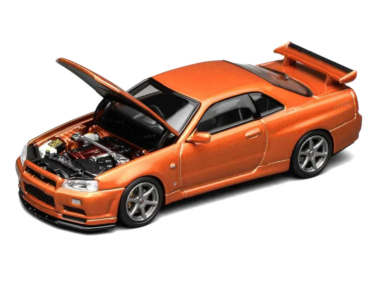 Nissan Skyline GT-R (R34) V-Spec II RHD (Right Hand Drive) Orange Metallic "Senior 64" Series 1/64 Diecast Model Car by MotorHelix LuxuryLifeWay Online Store