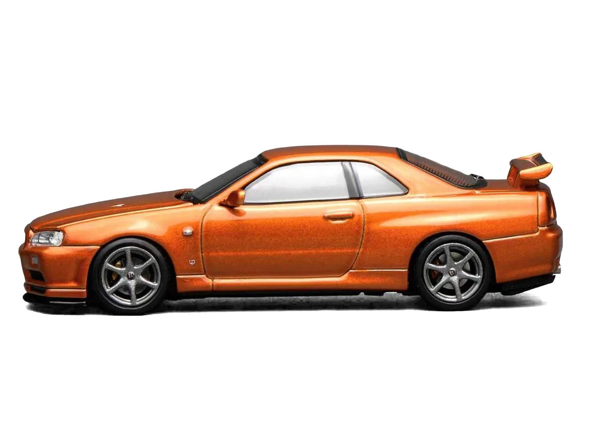 Nissan Skyline GT-R (R34) V-Spec II RHD (Right Hand Drive) Orange Metallic "Senior 64" Series 1/64 Diecast Model Car by MotorHelix LuxuryLifeWay Online Store