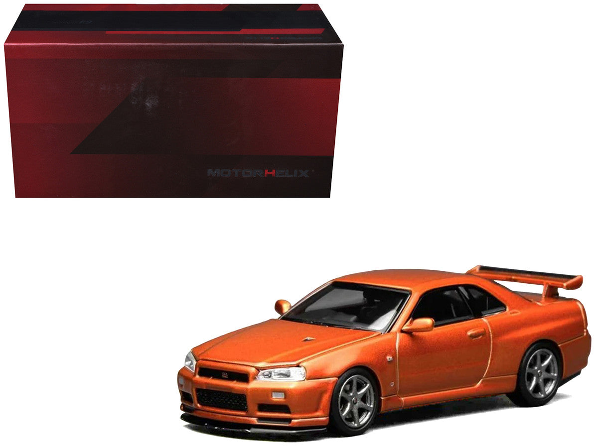 Nissan Skyline GT-R (R34) V-Spec II RHD (Right Hand Drive) Orange Metallic "Senior 64" Series 1/64 Diecast Model Car by MotorHelix LuxuryLifeWay Online Store
