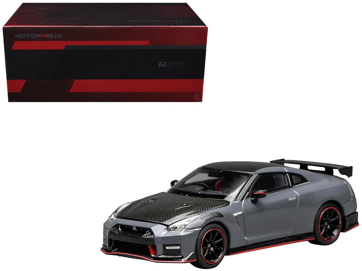 2022 Nissan GT-R Nismo (R35) RHD (Right Hand Drive) Stealth Gray with Carbon Hood and Top "Senior 64" Series 1/64 Diecast Model Car by MotorHelix LuxuryLifeWay Online Store