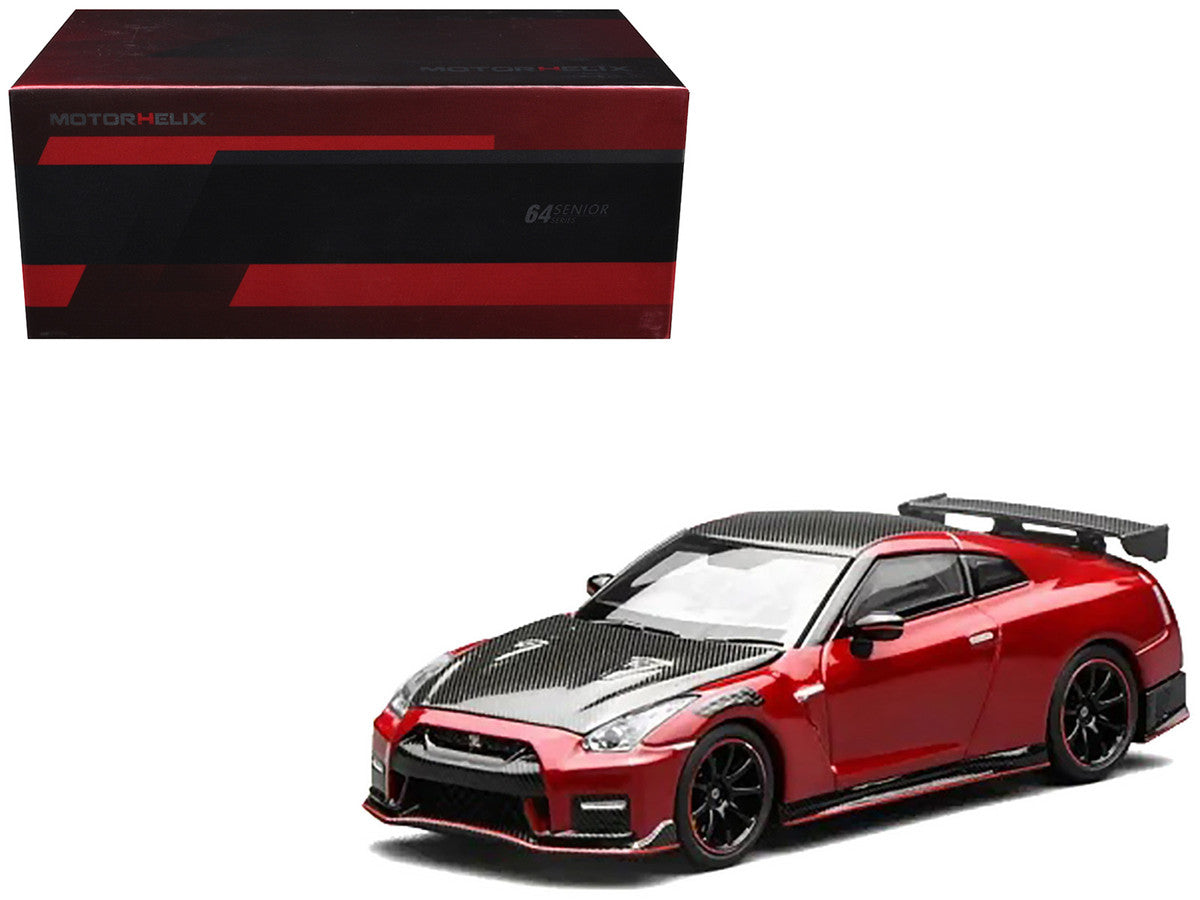 2022 Nissan GT-R Nismo (R35) RHD (Right Hand Drive) Vibrant Red with Carbon Hood and Top "Senior 64" Series 1/64 Diecast Model Car by MotorHelix LuxuryLifeWay Online Store