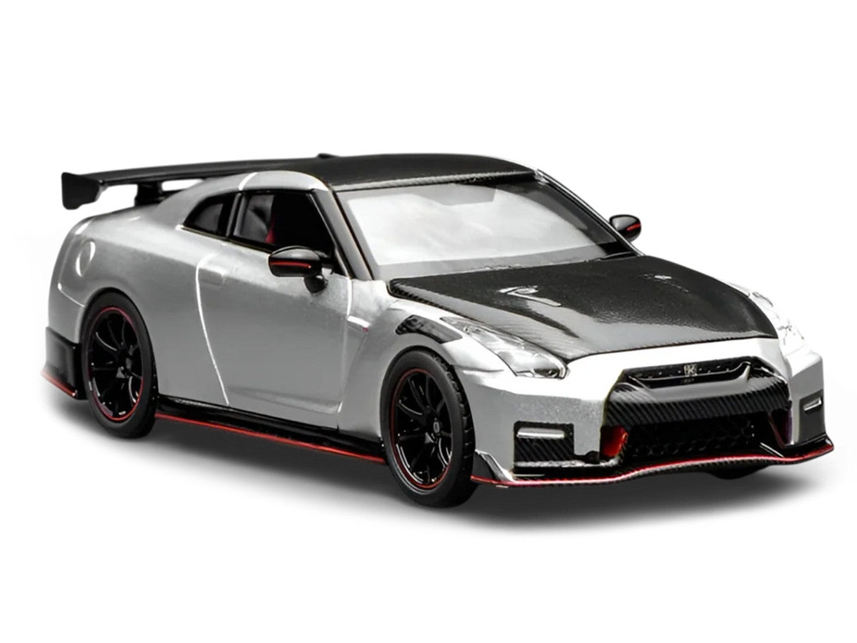 2022 Nissan GT-R Nismo (R35) RHD (Right Hand Drive) Ultimate Metal Silver Metallic with Carbon Hood and Top "Senior 64" Series 1/64 Diecast Model Car by MotorHelix LuxuryLifeWay Online Store