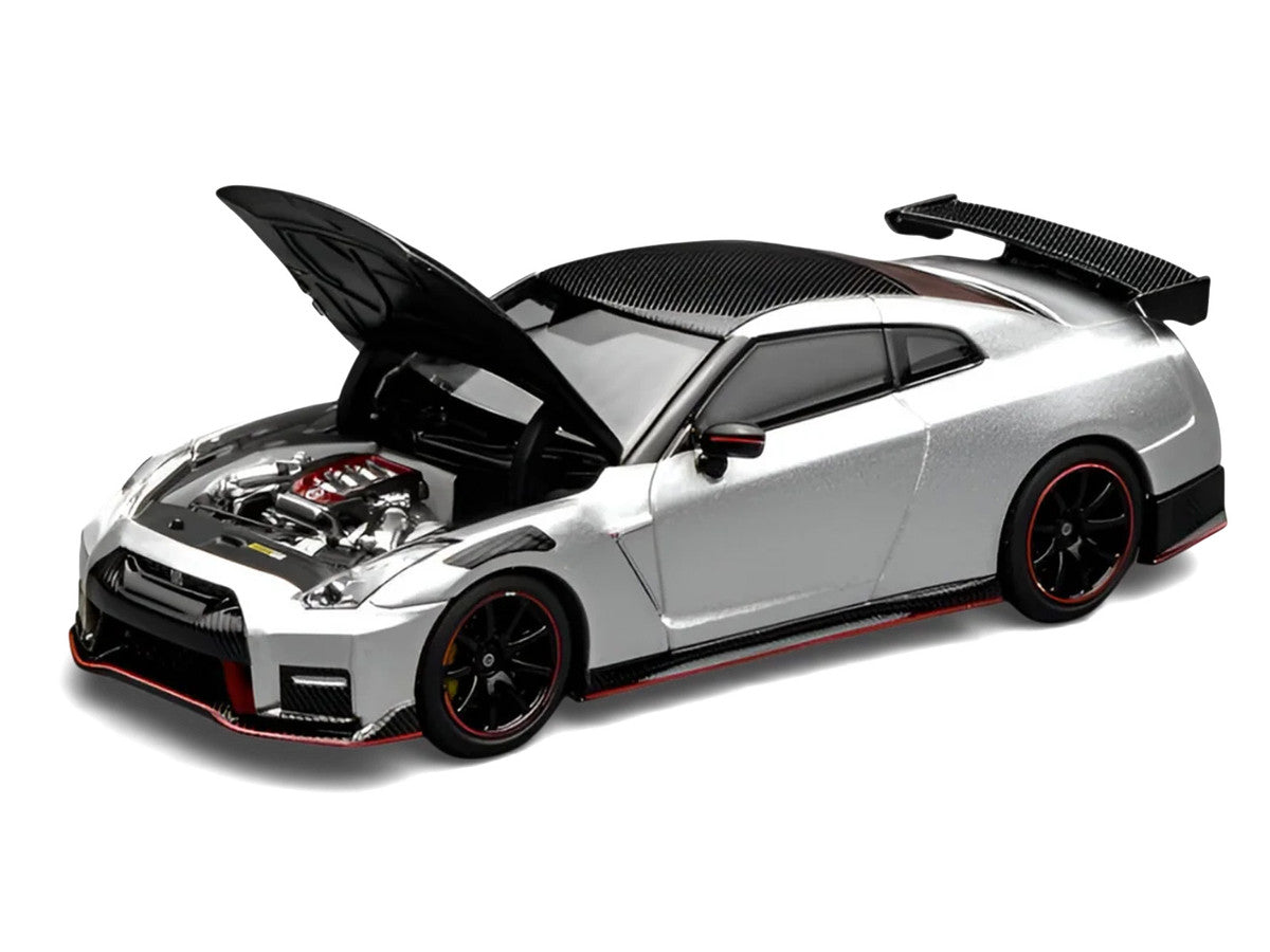 2022 Nissan GT-R Nismo (R35) RHD (Right Hand Drive) Ultimate Metal Silver Metallic with Carbon Hood and Top "Senior 64" Series 1/64 Diecast Model Car by MotorHelix LuxuryLifeWay Online Store